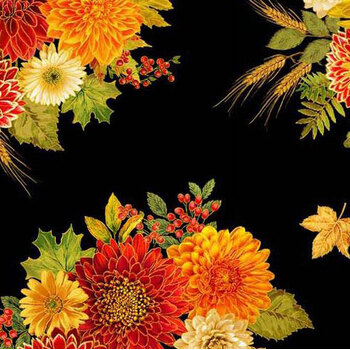 Give Thanks HARVEST-CM4132 BLACK by Timeless Treasures Fabrics, Image