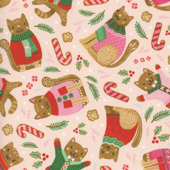 Ginger Cat Christmas BH-CD4200 PINK by Belle Haus for Timeless Treasures Fabrics