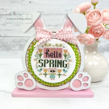 Round Bunny Cross Stitch Display Frame - Unfinished Wood, Image
