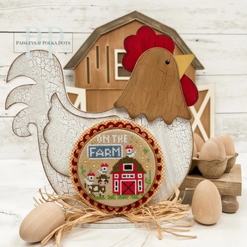 Country Chicken Cross Stitch Display - Unfinished Wood, Image