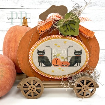Primitive Pumpkin Cross Stitch Display - Unfinished Wood, Image