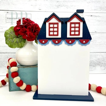 Patriotic City House #3 Cross Stitch Display - Unfinished Wood, Image
