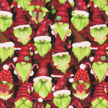 Green Gnomes HOLIDAY-CD3573 BLACK by Timeless Treasures Fabrics, Image