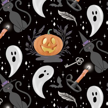 Hauntingly Yours W125-003-772 Black by Gia Graham for White Owl Textiles, Image