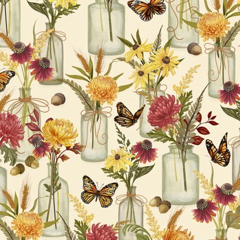 Monarch Meadow W100-027-023 Cream by Nicole Tamarin for White Owl Textiles, Image