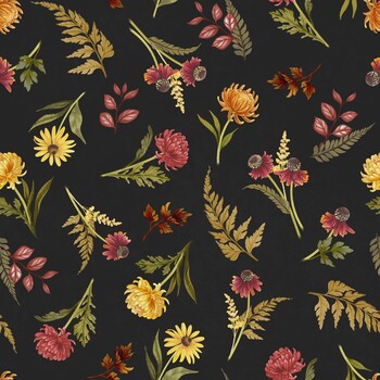 Monarch Meadow W100-028-723 Black by Nicole Tamarin for White Owl Textiles, Image
