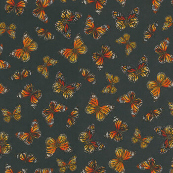 Monarch Meadow W100-030-727 Black by Nicole Tamarin for White Owl Textiles