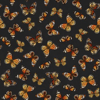 Monarch Meadow W100-030-727 Black by Nicole Tamarin for White Owl Textiles, Image