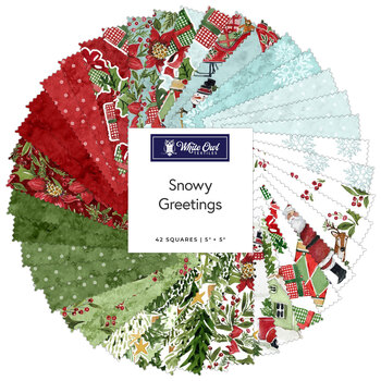 Snowy Greetings  5" Stamps by Susan Winget for White Owl Textiles, Image