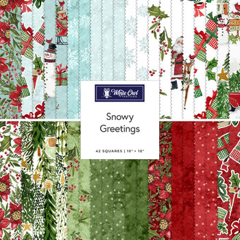 Snowy Greetings  10" Stack by Susan Winget for White Owl Textiles, Image