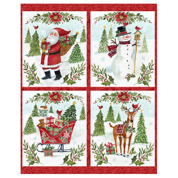 Snowy Greetings W105-029-306 Panel by Susan Winget for White Owl Textiles, Image
