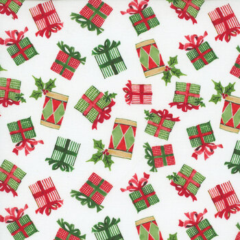 Snowy Greetings W105-035-063 White by Susan Winget for White Owl Textiles