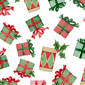 Snowy Greetings W105-035-063 White by Susan Winget for White Owl Textiles, Image