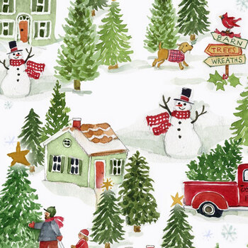 Snowy Greetings W105-031-063 Multi by Susan Winget for White Owl Textiles, Image