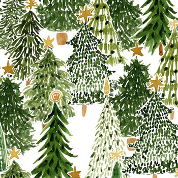 Snowy Greetings W105-032-062 White by Susan Winget for White Owl Textiles, Image