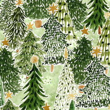 Snowy Greetings W105-032-662 Green by Susan Winget for White Owl Textiles, Image