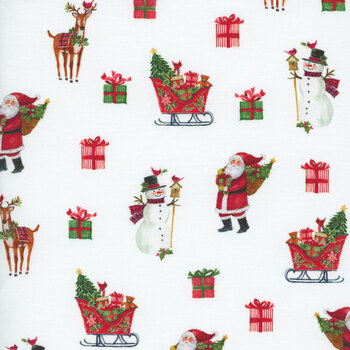 Snowy Greetings W105-033-036 White by Susan Winget for White Owl Textiles