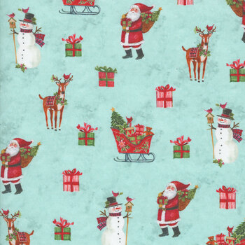 Snowy Greetings W105-033-536 Blue by Susan Winget for White Owl Textiles
