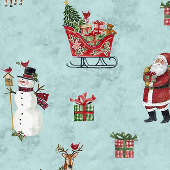 Snowy Greetings W105-033-536 Blue by Susan Winget for White Owl Textiles, Image