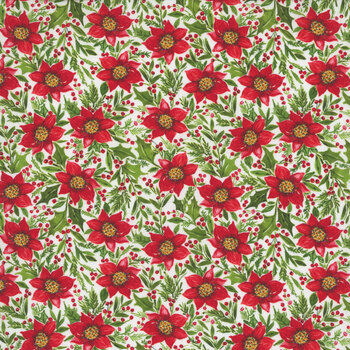 Snowy Greetings W105-034-036 White by Susan Winget for White Owl Textiles