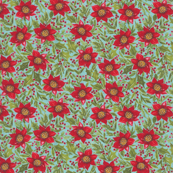 Snowy Greetings W105-034-536 Blue by Susan Winget for White Owl Textiles