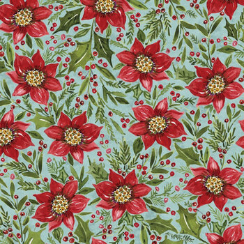 Snowy Greetings W105-034-536 Blue by Susan Winget for White Owl Textiles, Image