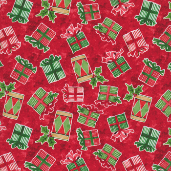 Snowy Greetings W105-035-363 Red by Susan Winget for White Owl Textiles