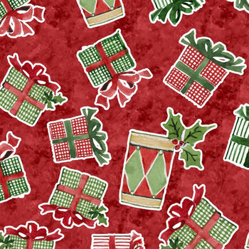 Snowy Greetings W105-035-363 Red by Susan Winget for White Owl Textiles, Image
