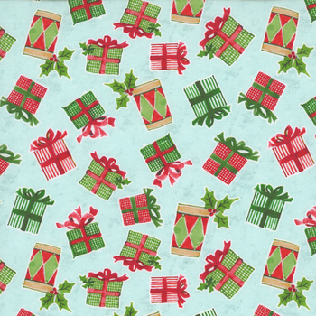 Snowy Greetings W105-035-563 Blue by Susan Winget for White Owl Textiles