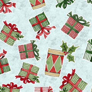Snowy Greetings W105-035-563 Blue by Susan Winget for White Owl Textiles, Image