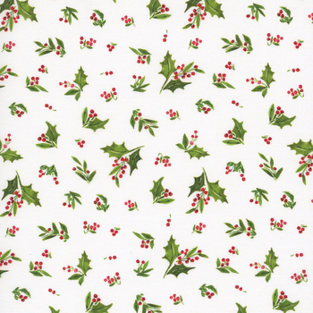 Snowy Greetings W105-036-036 White by Susan Winget for White Owl Textiles