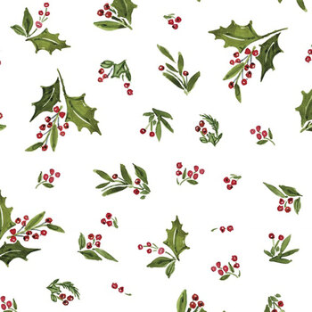 Snowy Greetings W105-036-036 White by Susan Winget for White Owl Textiles, Image