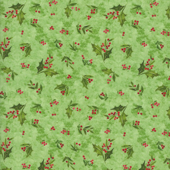 Snowy Greetings W105-036-636 Green by Susan Winget for White Owl Textiles