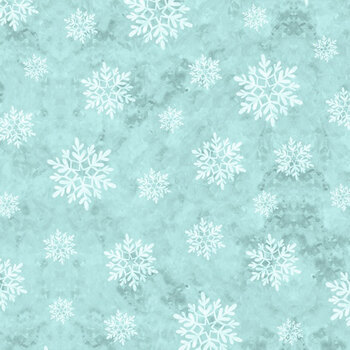 Snowy Greetings W105-037-515 Blue by Susan Winget for White Owl Textiles, Image