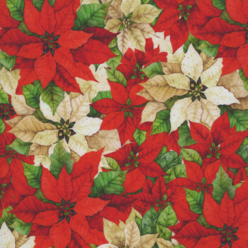 Poinsettia Radiance W110-006-306 Cream by Joy Hall for White Owl Textiles