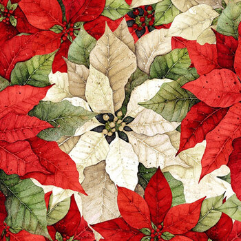 Poinsettia Radiance W110-006-306 Cream by Joy Hall for White Owl Textiles, Image