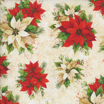 Poinsettia Radiance W110-007-030 Cream by Joy Hall for White Owl Textiles