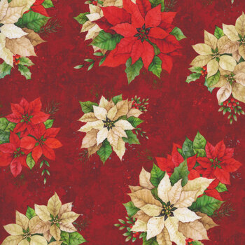 Poinsettia Radiance W110-007-330 Dark Red by Joy Hall for White Owl Textiles