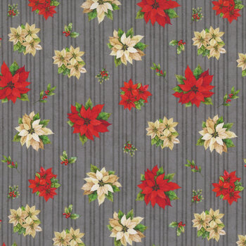 Poinsettia Radiance W110-008-730 Gray by Joy Hall for White Owl Textiles