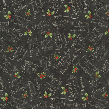Poinsettia Radiance W110-010-706 Black by Joy Hall for White Owl Textiles