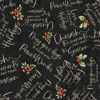 Poinsettia Radiance W110-010-706 Black by Joy Hall for White Owl Textiles, Image