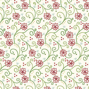 Peppermint & Pine 108" Wide QB791917D-MULTI Swirly Poinsettia by Lamb Farm Designs for Marcus Fabrics, Image