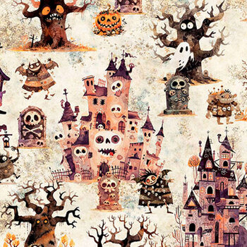 A Haunting We Will Go 31945-E Oatmeal by Morris Creative Group for Quilting Treasures Fabrics, Image