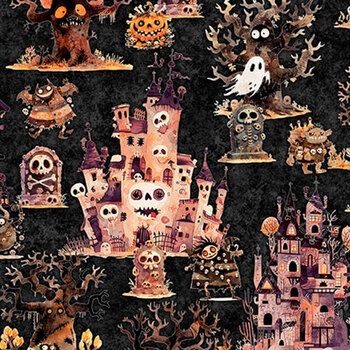 A Haunting We Will Go 31945-J Charcoal by Morris Creative Group for Quilting Treasures Fabrics, Image