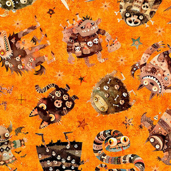 A Haunting We Will Go 31946-O Orange by Morris Creative Group for Quilting Treasures Fabrics, Image