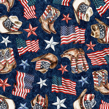 American Country 31994-N Navy by Morris Creative Group for Quilting Treasures Fabrics, Image