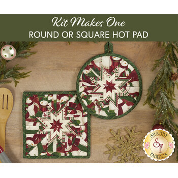  Folded Star Hot Pad Kit - Woodland Snowmen - Round OR Square - Red, Image