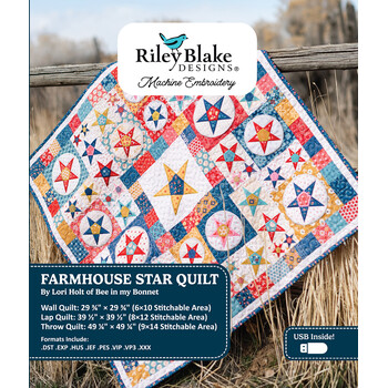 Americana Farmhouse Star Quilt Machine Embroidery USB, Image