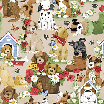 Paws at Play 39918-223 Dark Tan by Susan Winget for Wilmington Prints, Image