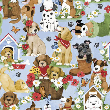 Paws at Play 39918-423 Light Blue by Susan Winget for Wilmington Prints, Image
